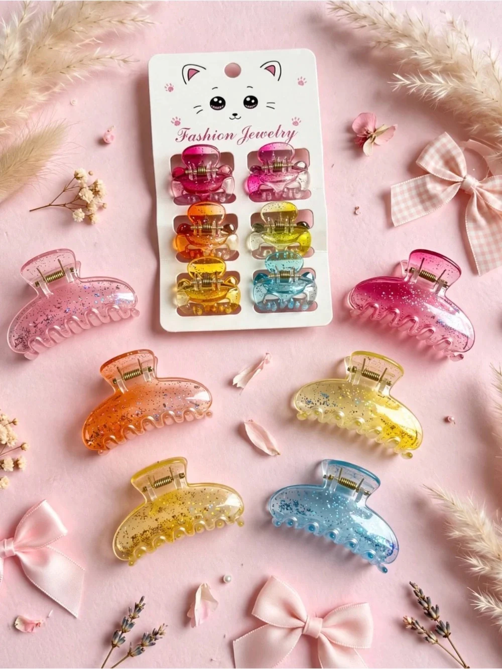 Colorful Hair Accessories Set - Pastel Elastics & Mini Clips